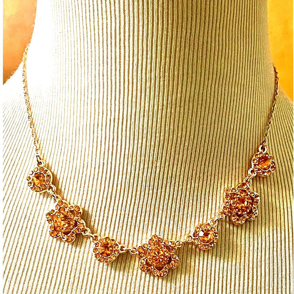 New Monet Women's Rose Gold Floral Rhinestone Necklace 18"